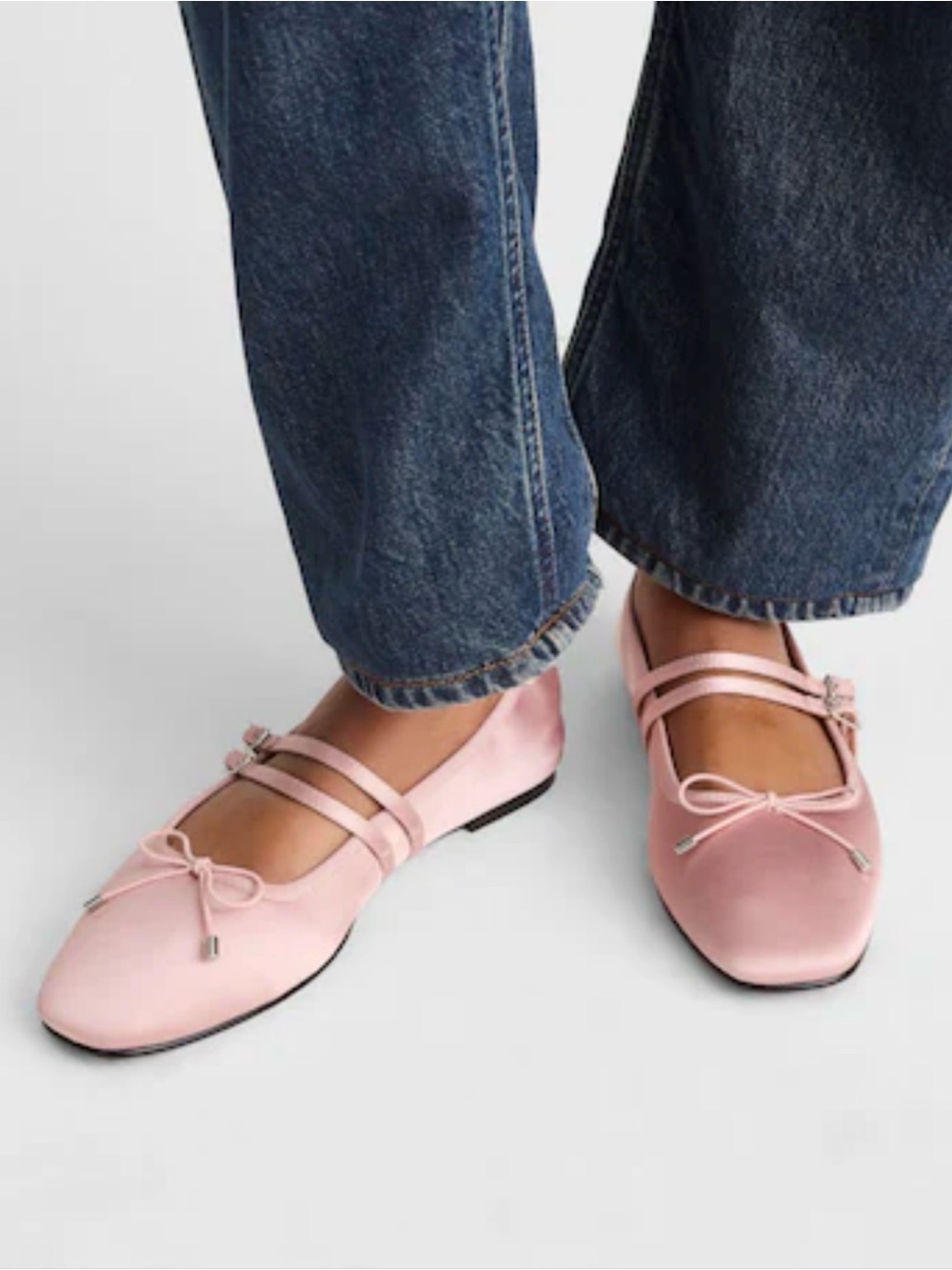 Madewell Greta Women’s Pink Satin Ballet Flats with Double Straps, Size 8.5